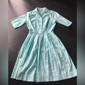 Vintage Sears Fashion green/white A-line dress.